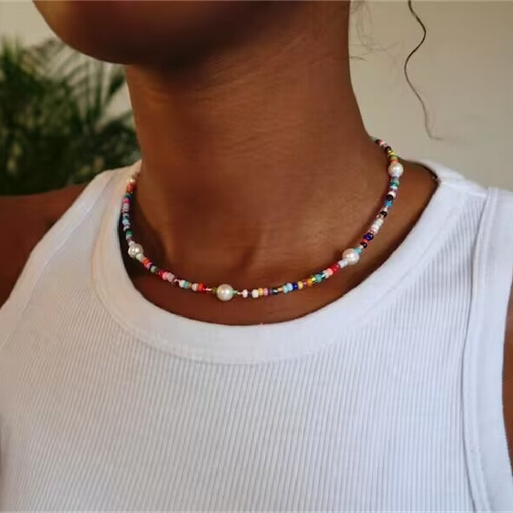 Boho Colorful Bead Chain Necklace
