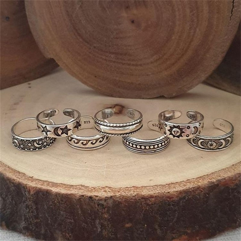 Antique silver Toe Rings Set