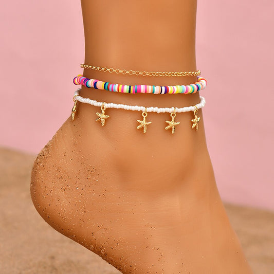 Colored Beads Star Anklet Set